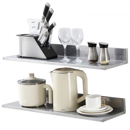 8.6 X 30 -2 Pack Stainless Steel Shelf, Wall Mounted Floating Shelving with Backsplash, 44 Lbs Load Capacity Commercial Shelves, Heavy Duty Storage Rack for Restaurant, Kitchen, Bar, Home, and Hotel
